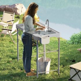 Folding Fish Cleaning Table with Sinks, Portable Camping Sink Table with Faucet, Drainage Hose, Sprayer, Shelf, Drawer and Storage Basket